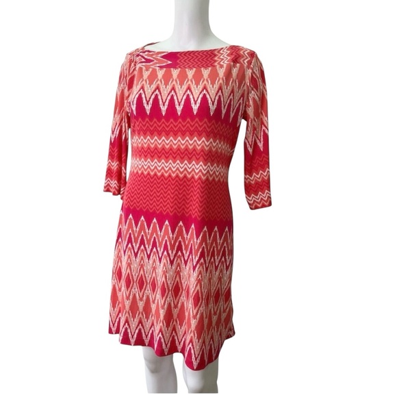 Donna Morgan Red Orange Geometric Knee Length Dress Size 4 Small Bold Co… - Picture 1 of 13